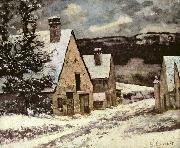 Gustave Courbet Dorfausgang im Winter oil painting on canvas